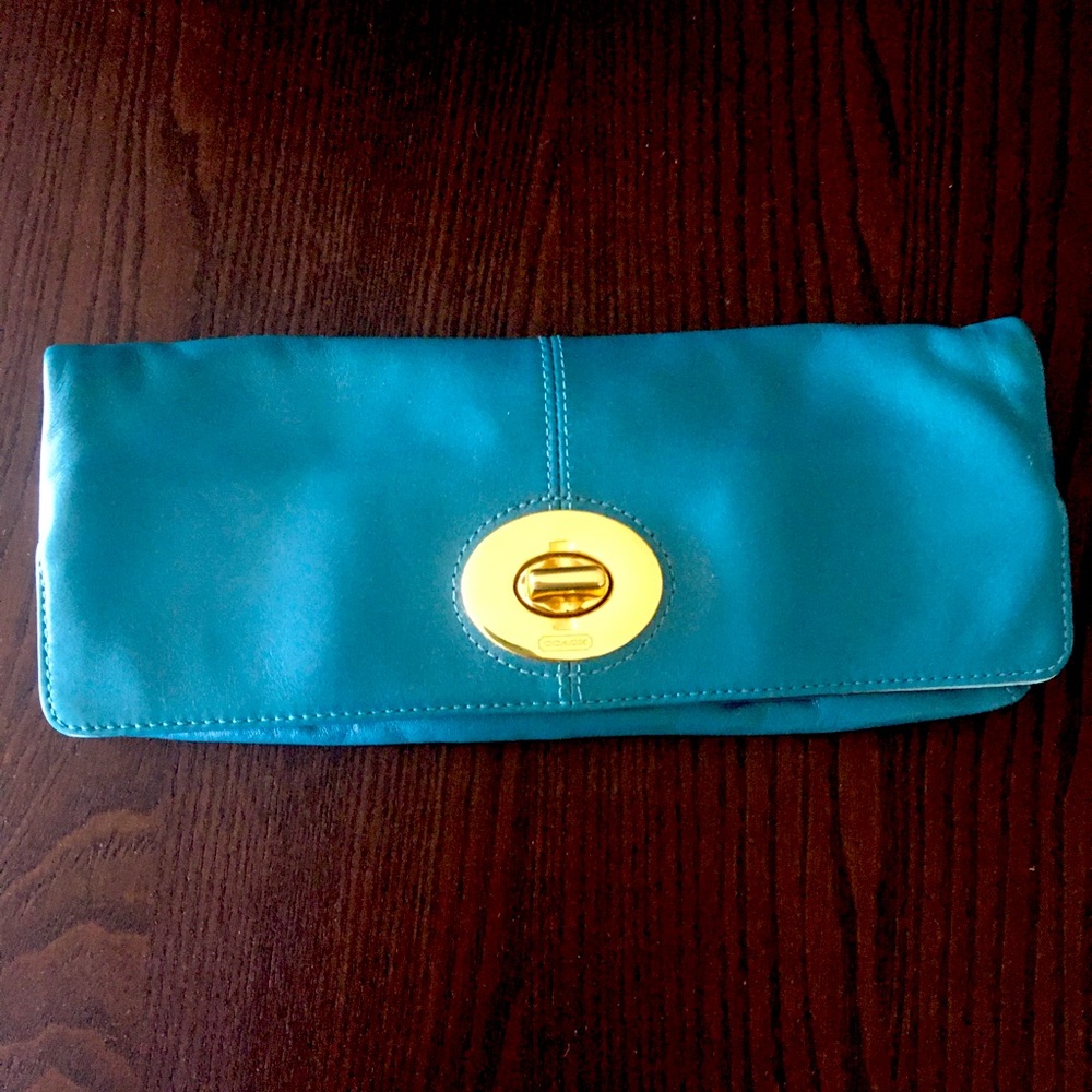 Coach Leather Turquoise Clutch